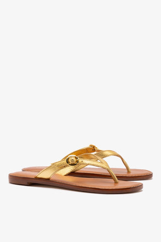 Mary Kate Flat Sandal In Gold Metallic Leather Womens - Shoes - Flats Larroudé