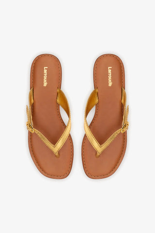 Mary Kate Flat Sandal In Gold Metallic Leather