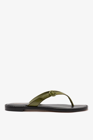 Mary Kate Flat Sandal In Seaweed Leather Womens - Shoes - Flats Larroudé