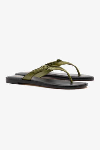 Mary Kate Flat Sandal In Seaweed Leather