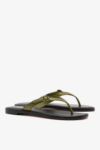 Mary Kate Flat Sandal In Seaweed Leather Womens - Shoes - Flats Larroudé