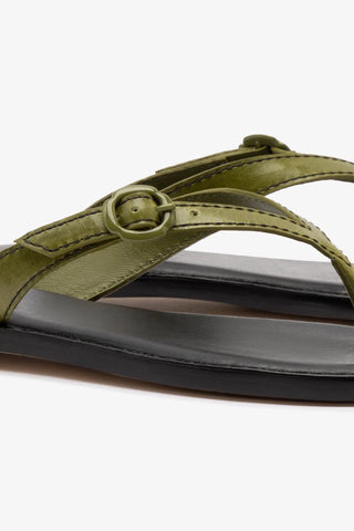 Mary Kate Flat Sandal In Seaweed Leather