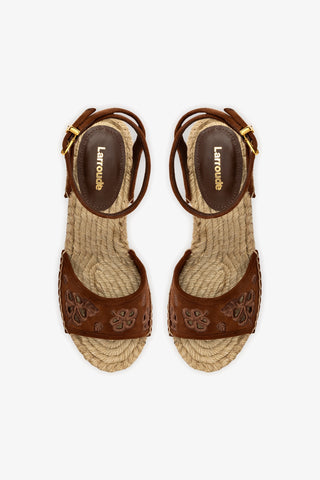 Letizia Espadrille Wedge In Burnt Umber and Hibiscus Broderie