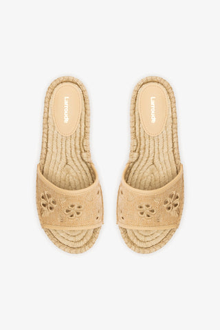 Letizia Espadrille Flatform In Beige Raffia and Hibiscus Broderie