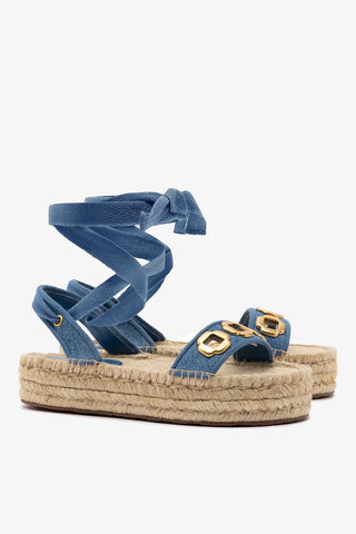 Milan Espadrille Flatform In Blue Stoned Denim