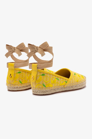 Letizia Espadrille Flat In Sunrise Striped Fabric and Sicilian Lemon Embroidery