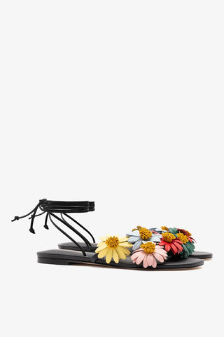 Fiore Flat Sandal Black Leather Sandal Larroudé