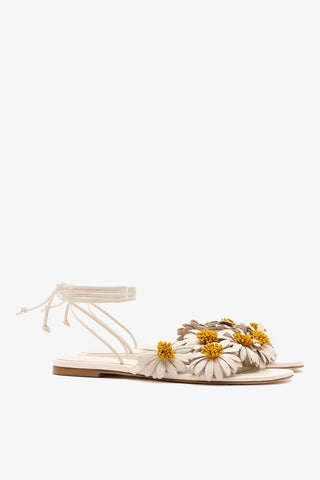 Fiore Flat Sandal Ivory Leather Sandal Larroudé