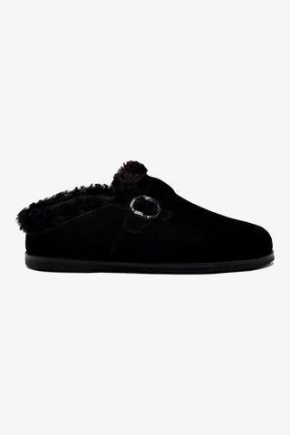 Milan Fur Clog In Black Suede