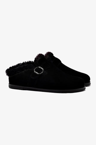 Milan Fur Clog In Black Suede