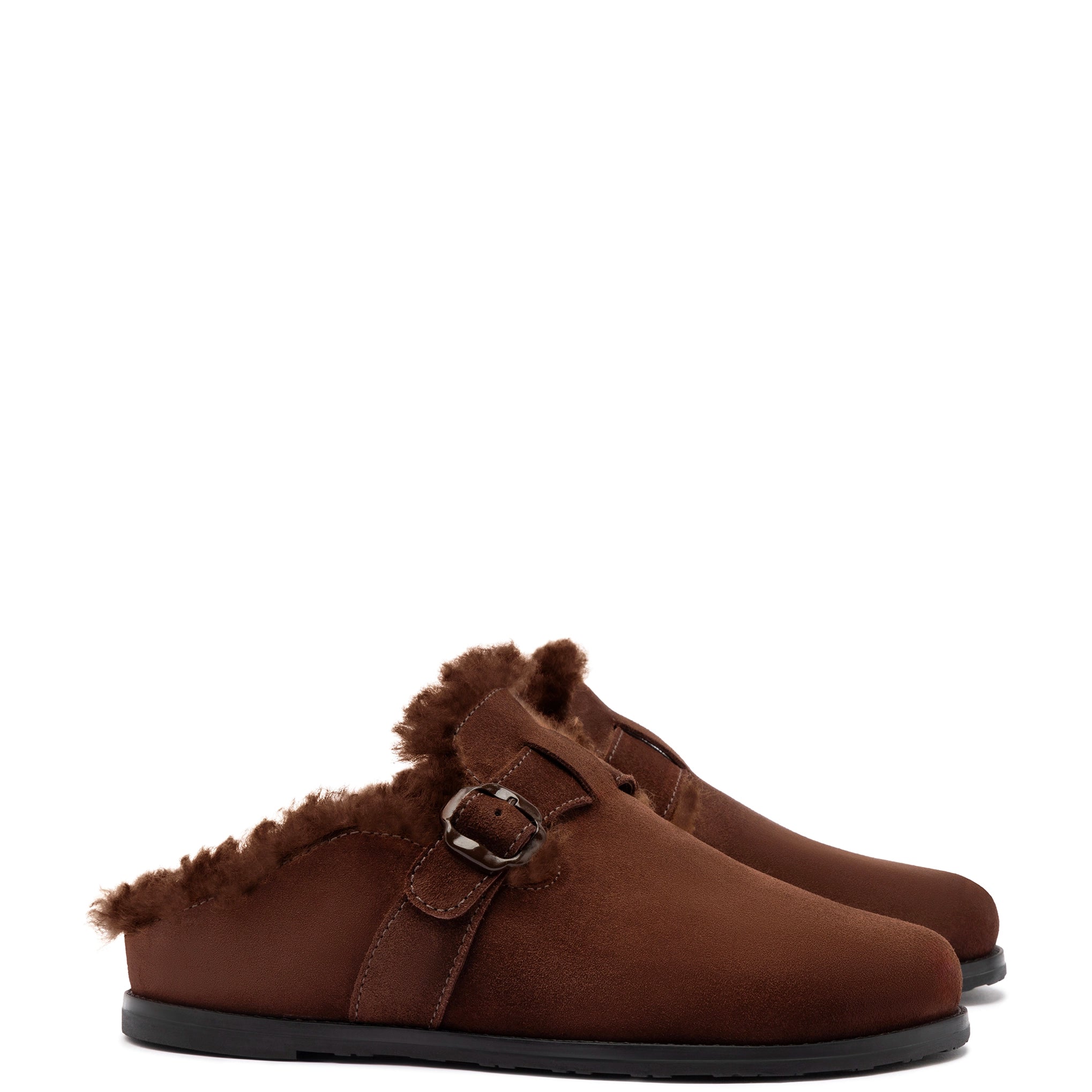 Milan Fur Clog In Brown Suede