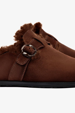 Milan Fur Clog In Brown Suede