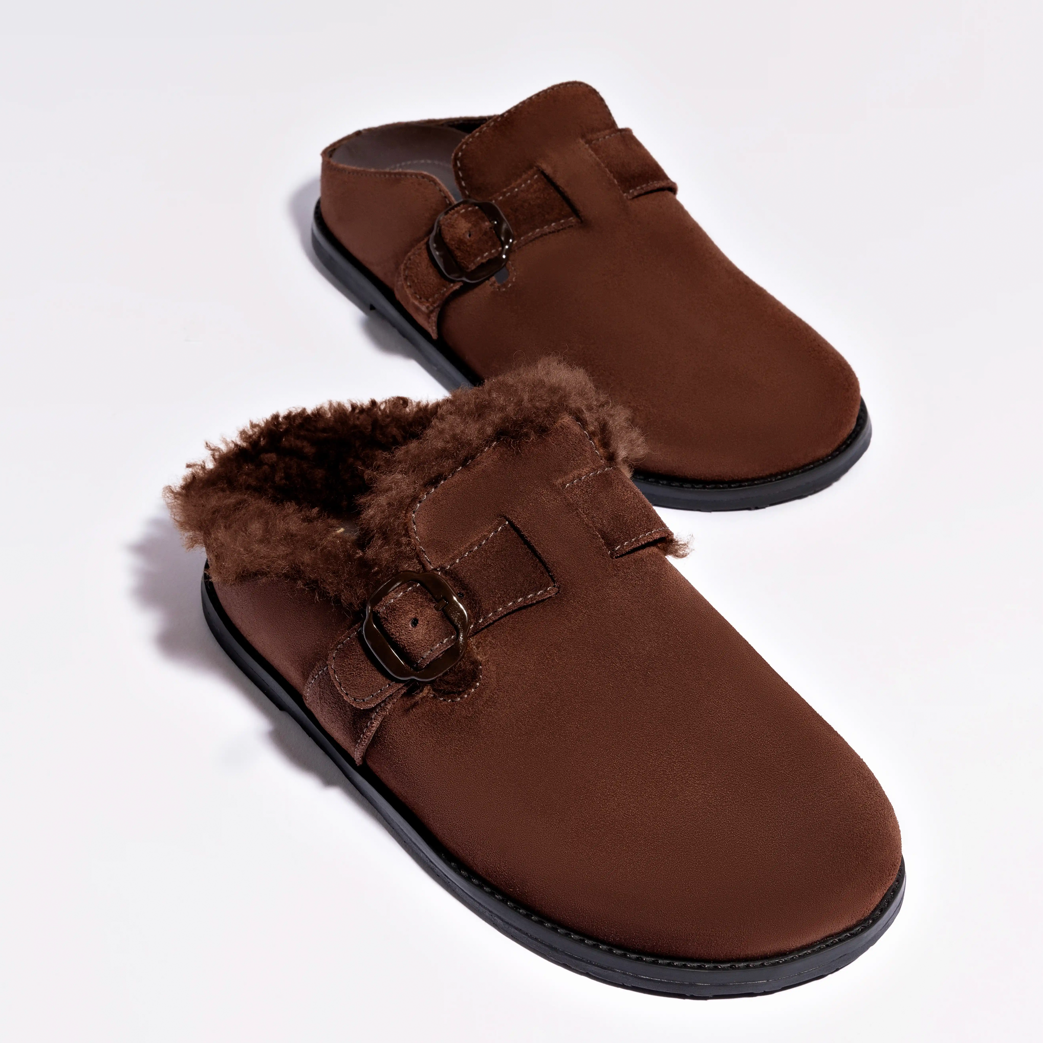 Milan Fur Clog In Brown Suede