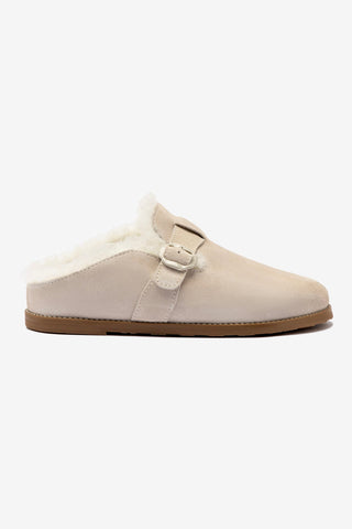 Milan Fur Clog In Mushroom Grey Suede