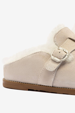 Milan Fur Clog In Mushroom Grey Suede