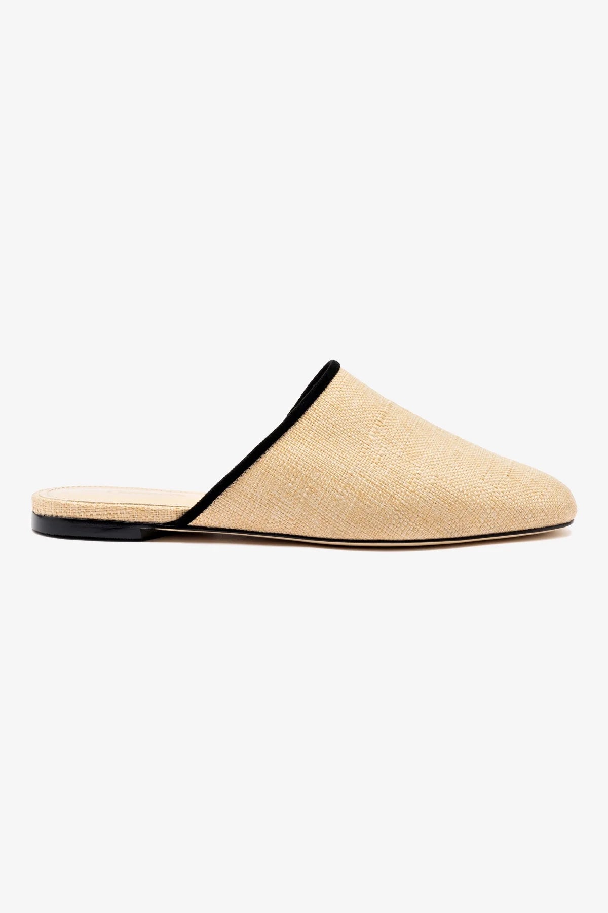 Venice Flat Mule In Beige Raffia and Black Trimming Flats