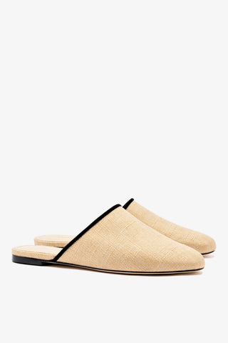Venice Flat Mule In Beige Raffia and Black Trimming