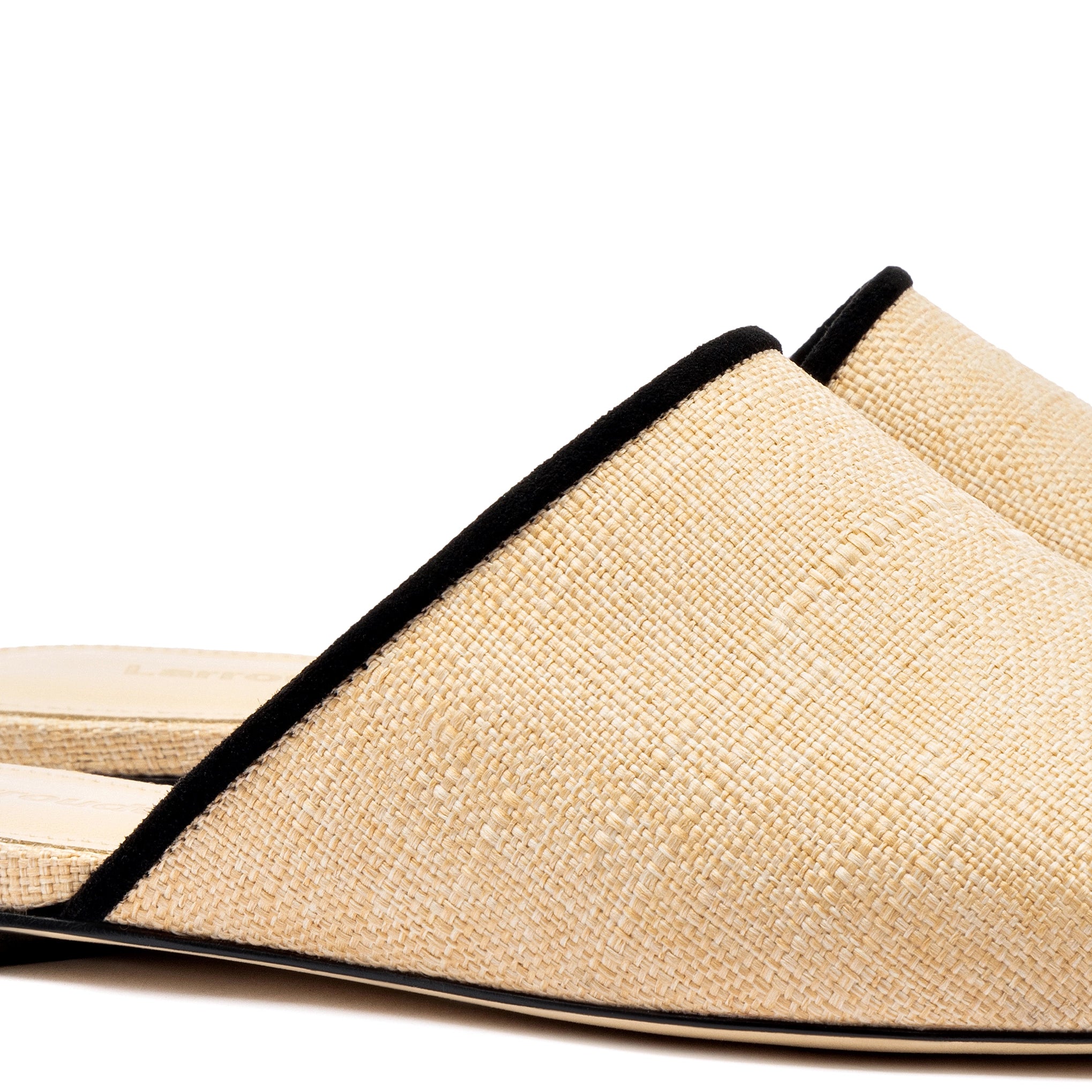 Venice Flat Mule In Beige Raffia and Black Trimming