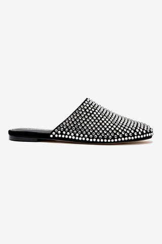 Venice Flat Mule Crystal In Black Suede