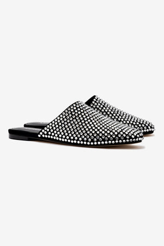 Venice Flat Mule Crystal In Black Suede