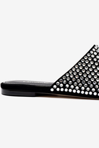 Venice Flat Mule Crystal In Black Suede