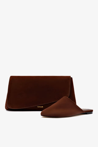 Venice Flat Mule and Pouch Kit In Brown Suede Mule Larroudé