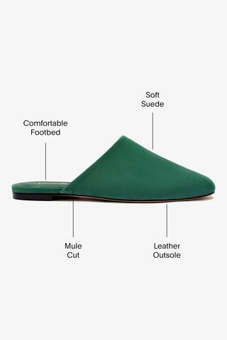 Venice Flat Mule and Pouch Kit In Emerald Suede