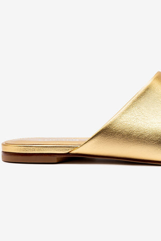 Venice Flat Mule and Pouch Kit In Gold Metallic Leather