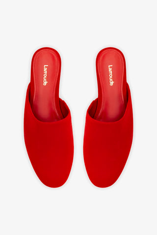 Venice Flat Mule and Pouch Kit In Scarlet Suede