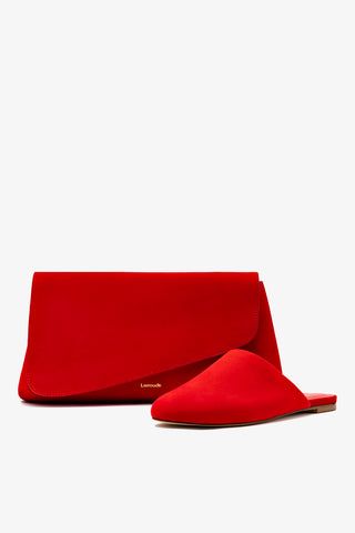 Venice Flat Mule and Pouch Kit In Scarlet Suede