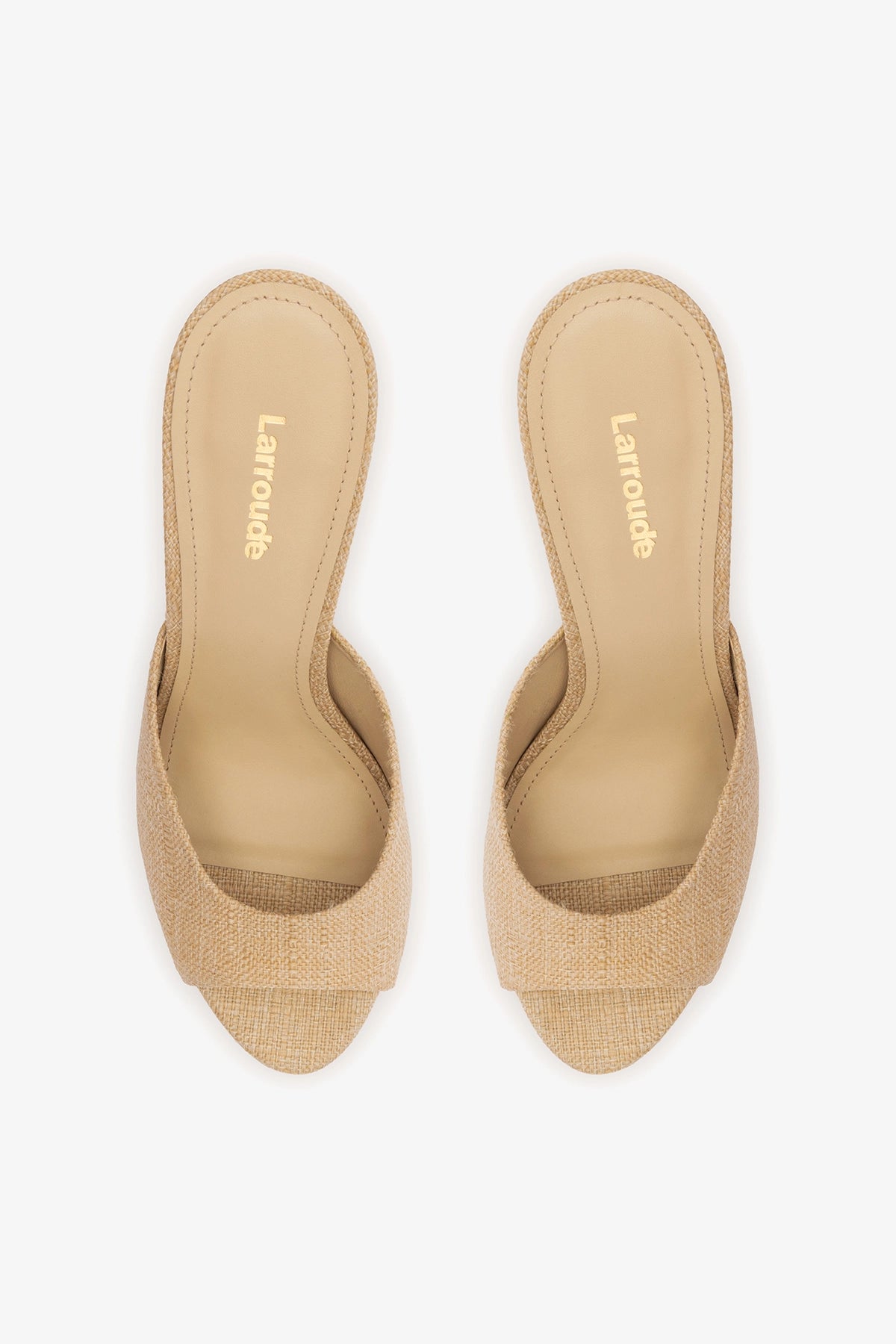Raffia mule sandal with raffia upper, open toe and stiletto heel Raffia mule sandal with raffia upper, open toe and stiletto heel