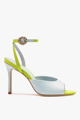Jasmine Sandal Powder Blue and Green Satin Sandal Larroudé