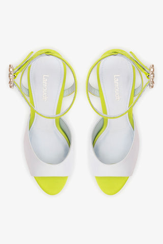 Jasmine Sandal Powder Blue and Green Satin Sandal Larroudé