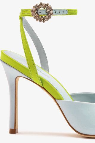 Jasmine Sandal Powder Blue and Green Satin Sandal Larroudé