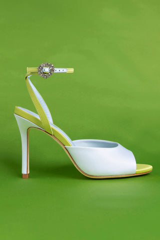 Jasmine Sandal Powder Blue and Green Satin Sandal Larroudé