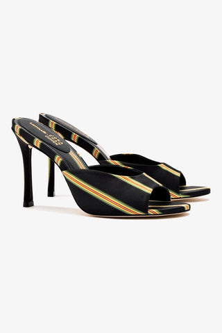 Larroude x Jonathan Cohen Mule In Black Striped Satin