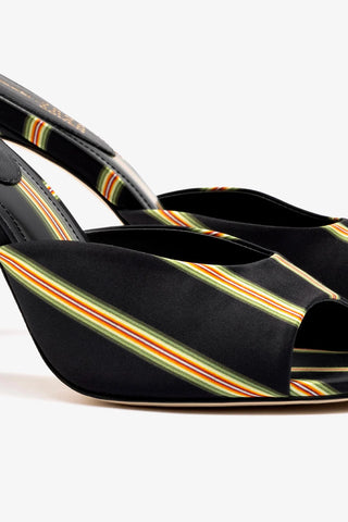 Larroude x Jonathan Cohen Mule In Black Striped Satin