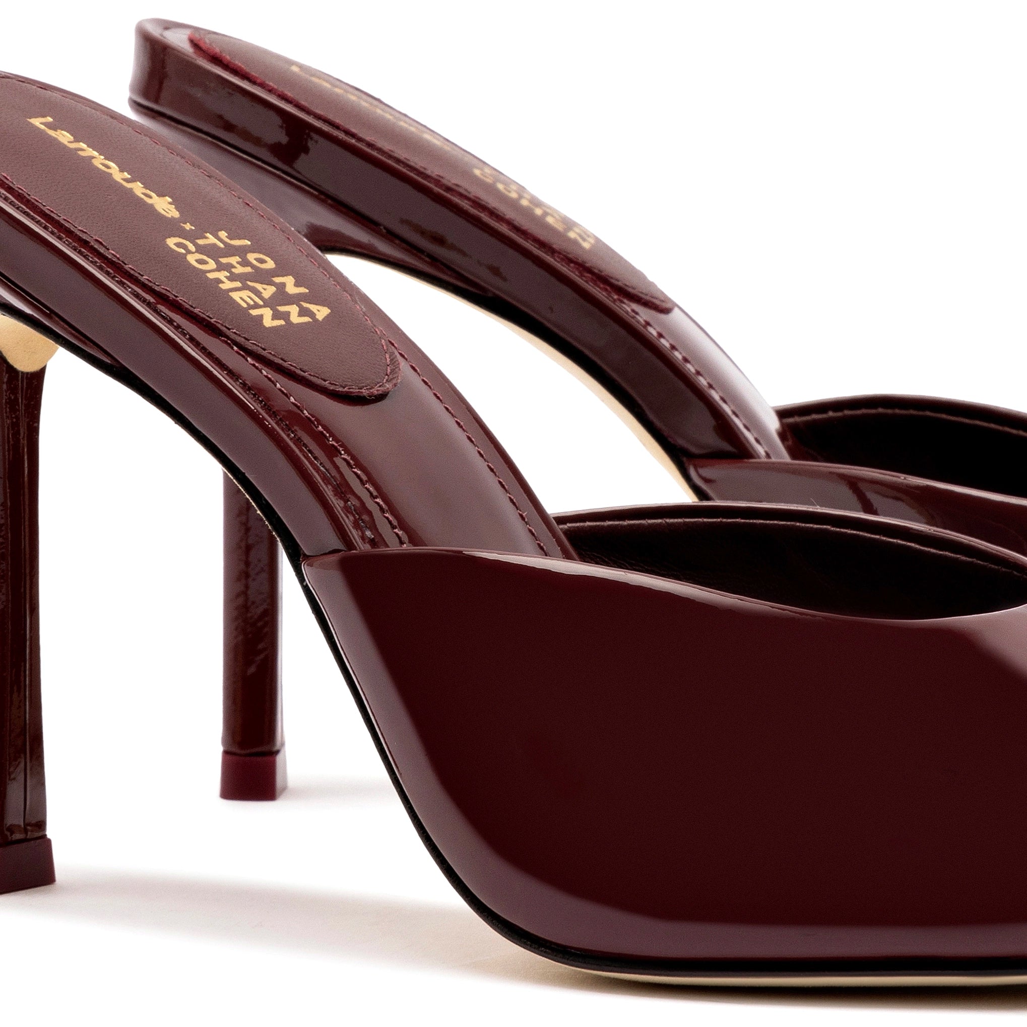 Larroude x Jonathan Cohen Mule In Burgundy Patent Leather