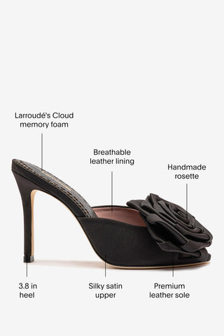 Scarlet Mule In Black SatIn Sandal Larroudé