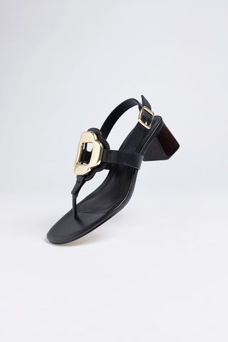 Margherita Block Thong Sandal Black Leather Sandal Larroudé