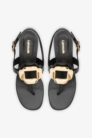 Margherita Block Thong Sandal Black Leather Sandal Larroudé