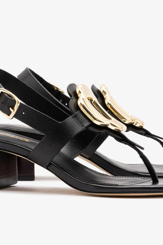 Margherita Block Thong Sandal Black Leather Sandal Larroudé