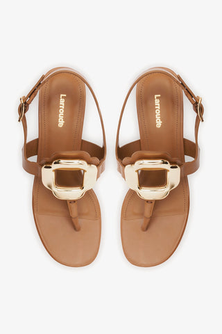 Margherita Block Thong Sandal Caramel Leather Sandal Larroudé