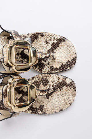 Margherita Block Thong Sandal Snake Leather Sandal Larroudé