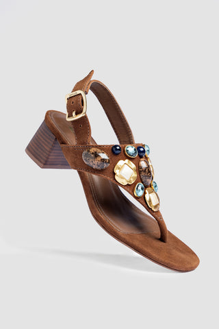 Talitha Block Sandal Burnt Umber Suede Sandal Larroudé