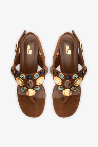 Talitha Block Sandal Burnt Umber Suede Sandal Larroudé