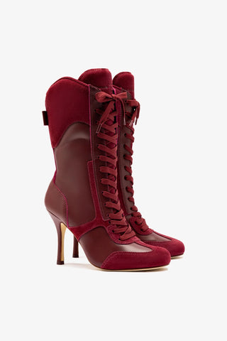 Larroude x Jonathan Cohen High Heel Sneaker Boot In Burgundy Suede