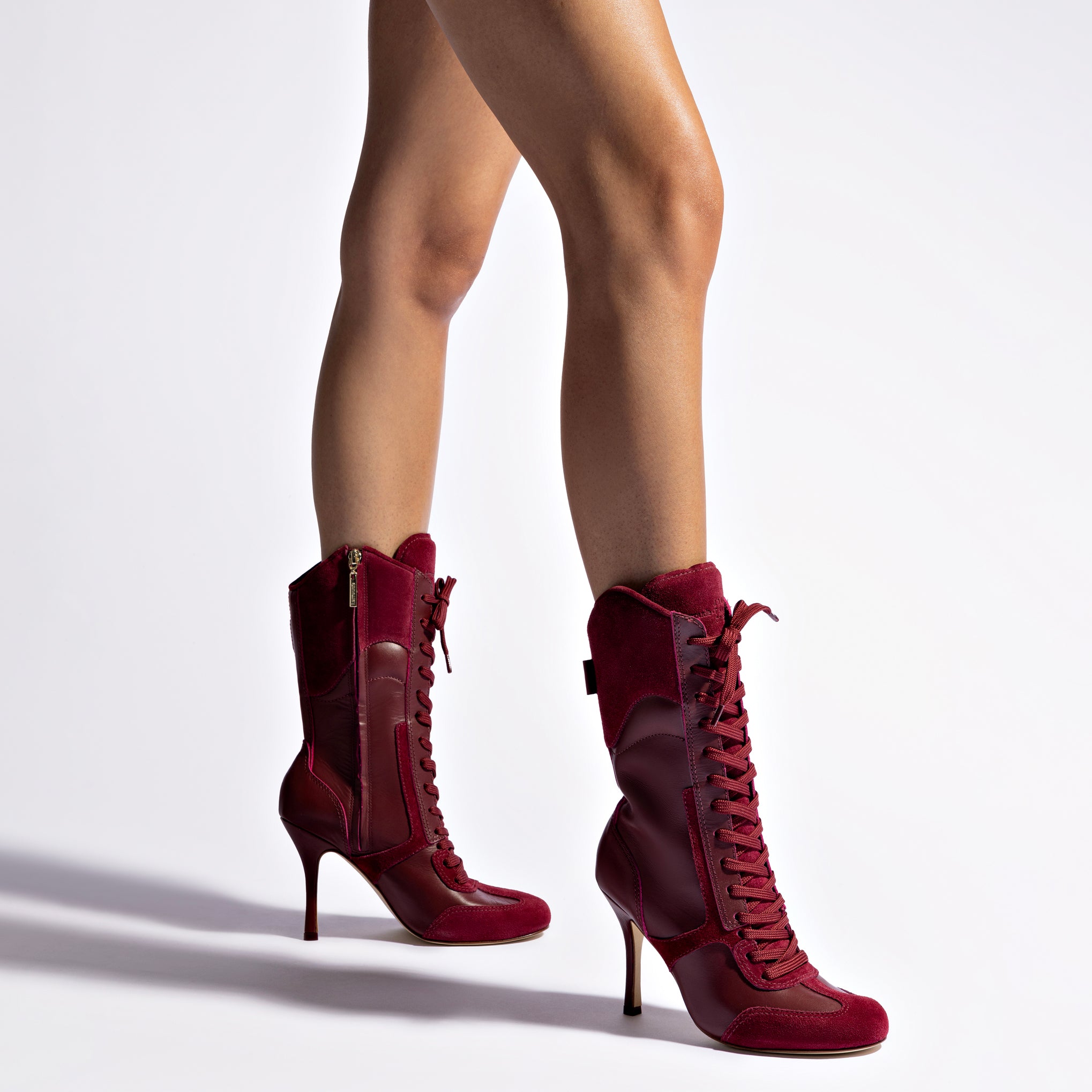 Larroude x Jonathan Cohen High Heel Sneaker Boot In Burgundy Suede