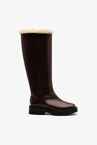 Anne Lugsole Boot In Brown Leather And Natural Shearling
