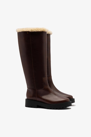 Anne Lugsole Boot In Brown Leather And Natural Shearling